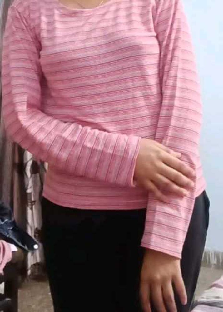 Pink Striped Long Sleeve Top