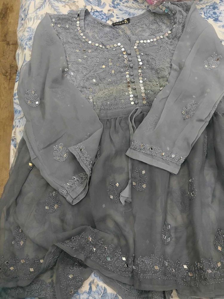 Gray Mirrorwork Kurti