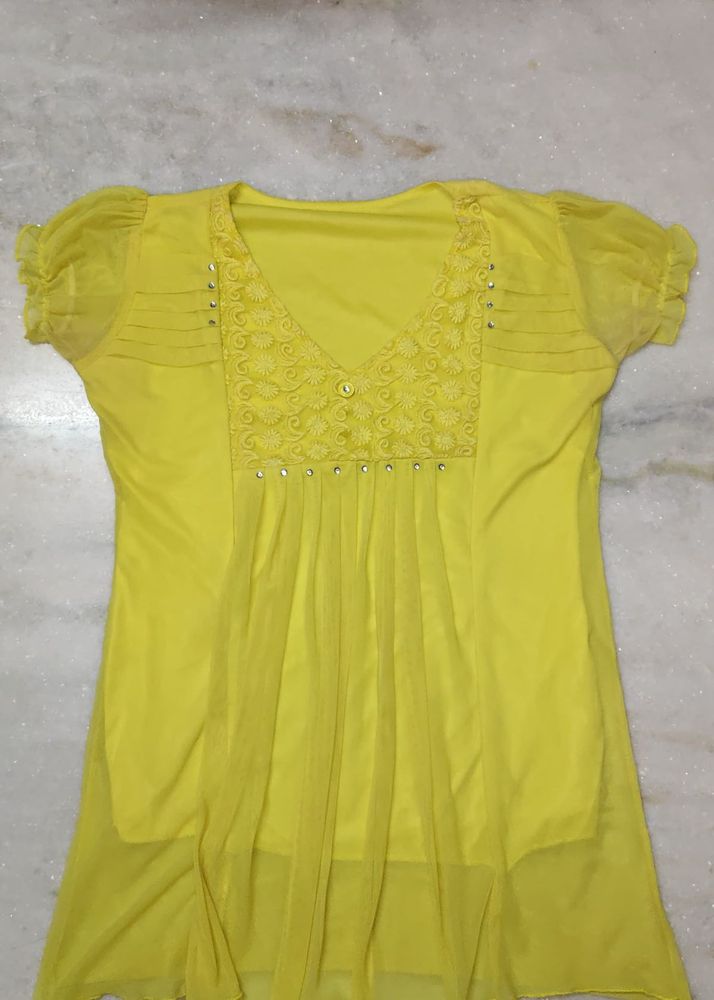 &#34;Stunning Yellow Embellished Tunic💛