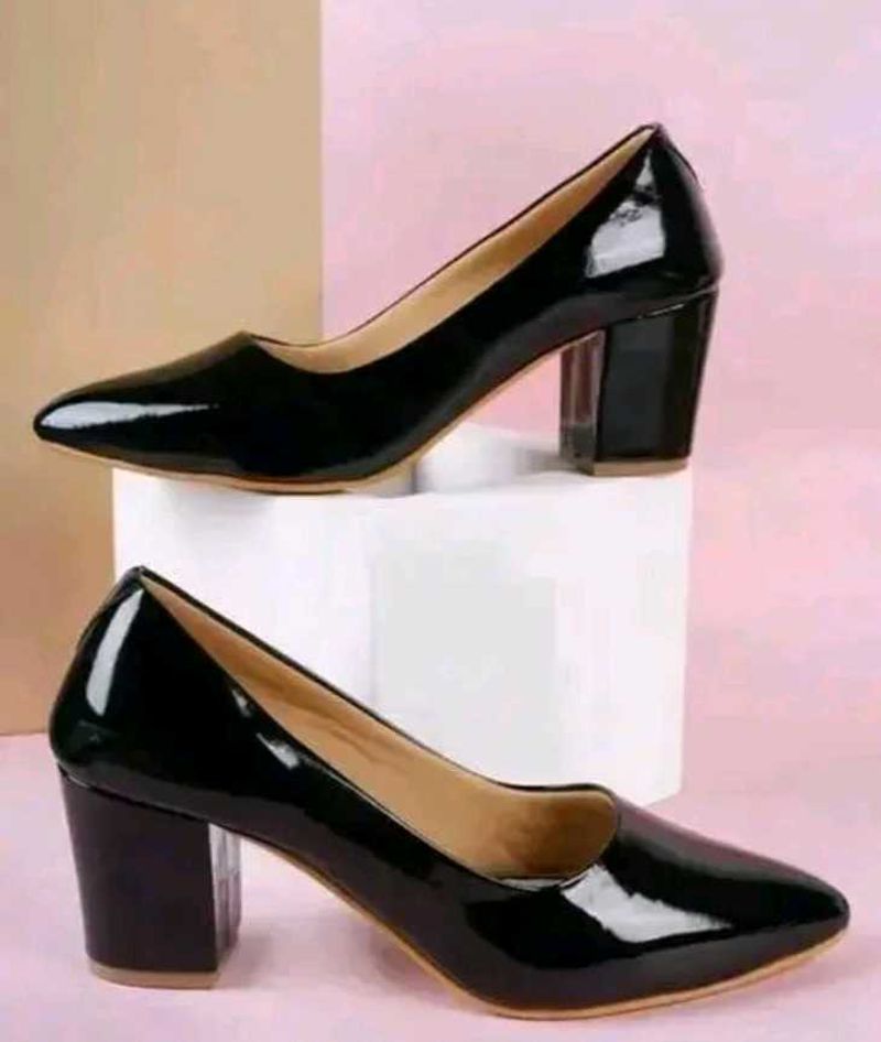 Black Patent Leather Block Heel Pumps