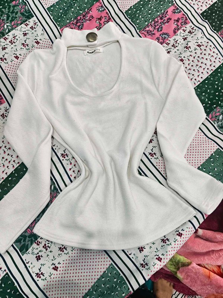 White Fitted Top For Women