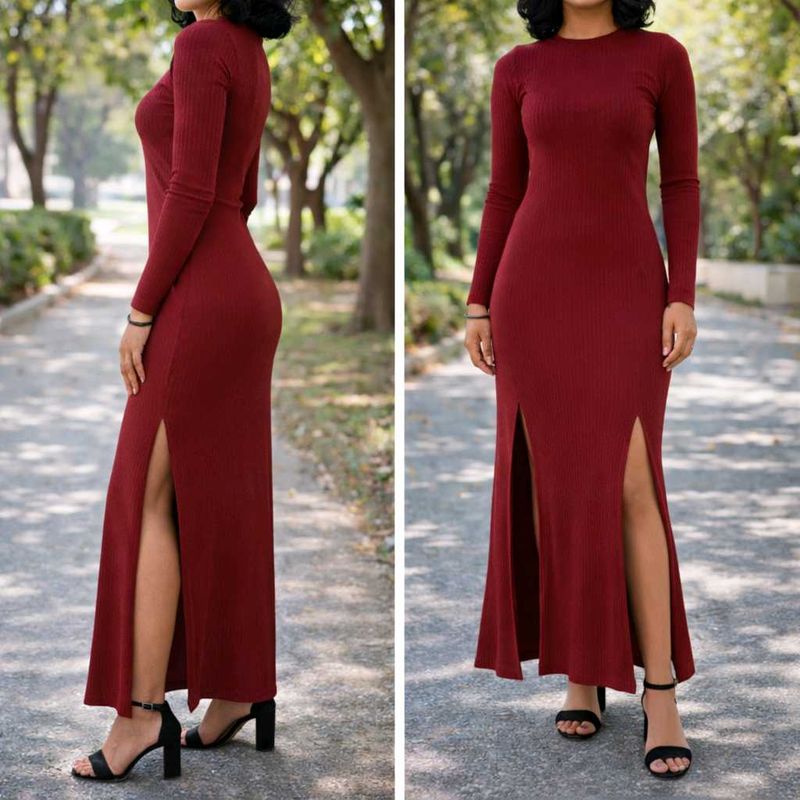 Burgundy Ribbed Maxi Dress