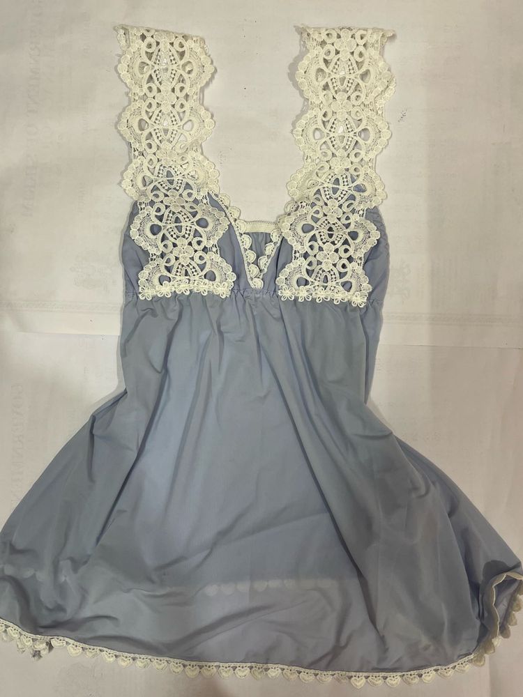 Vintage Light Blue Top With Lace Detailing