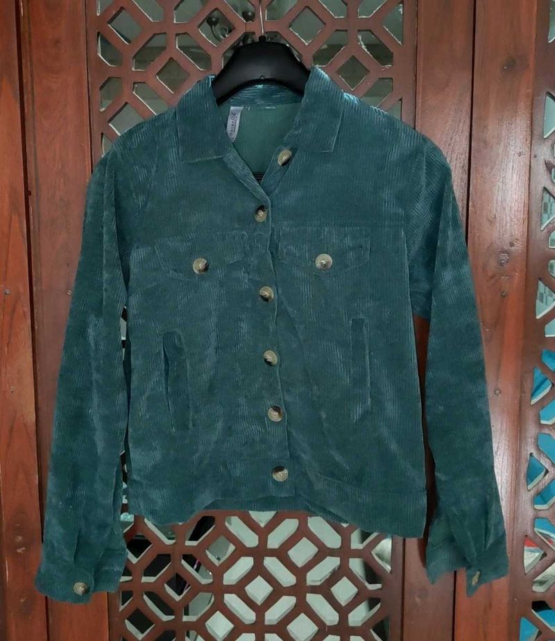 Green Corduroy Button-Down Jacket