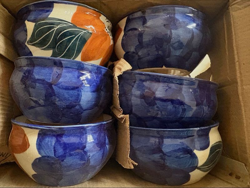 Set of Six Hand-Painted Ceramic Bowls