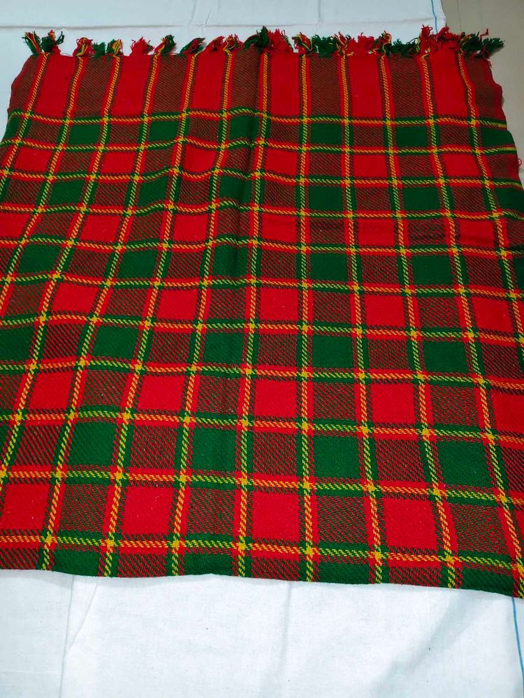 Vintage Plaid Blanket with Fringe