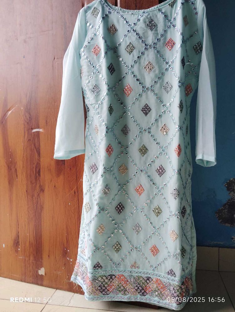 Light Blue Embellished Kurti