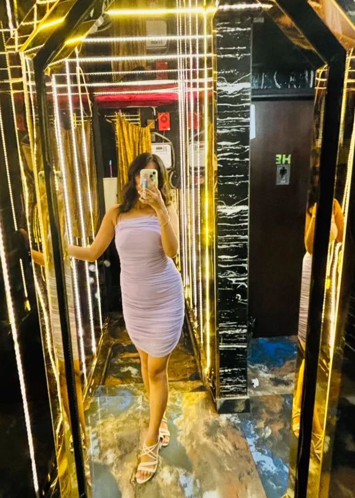 lavender colour mesh dress ,stripped sleeves ,shor