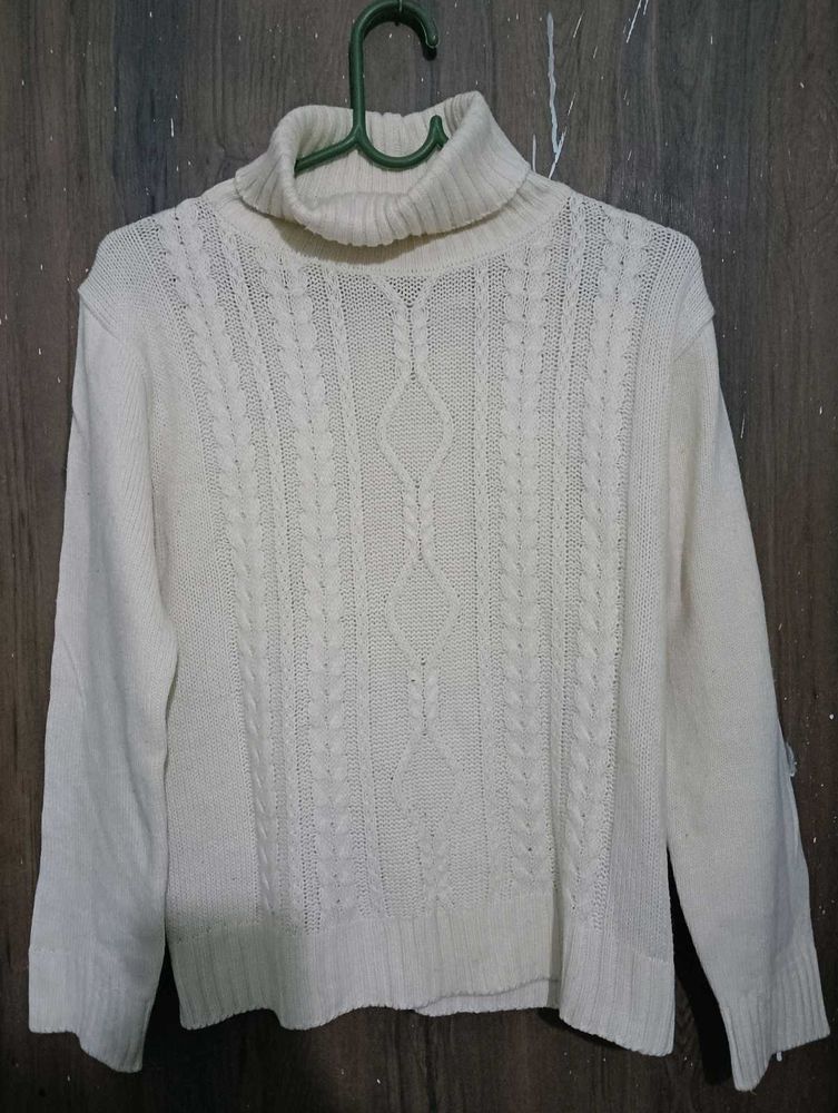 pure white Knit Turtleneck Sweater