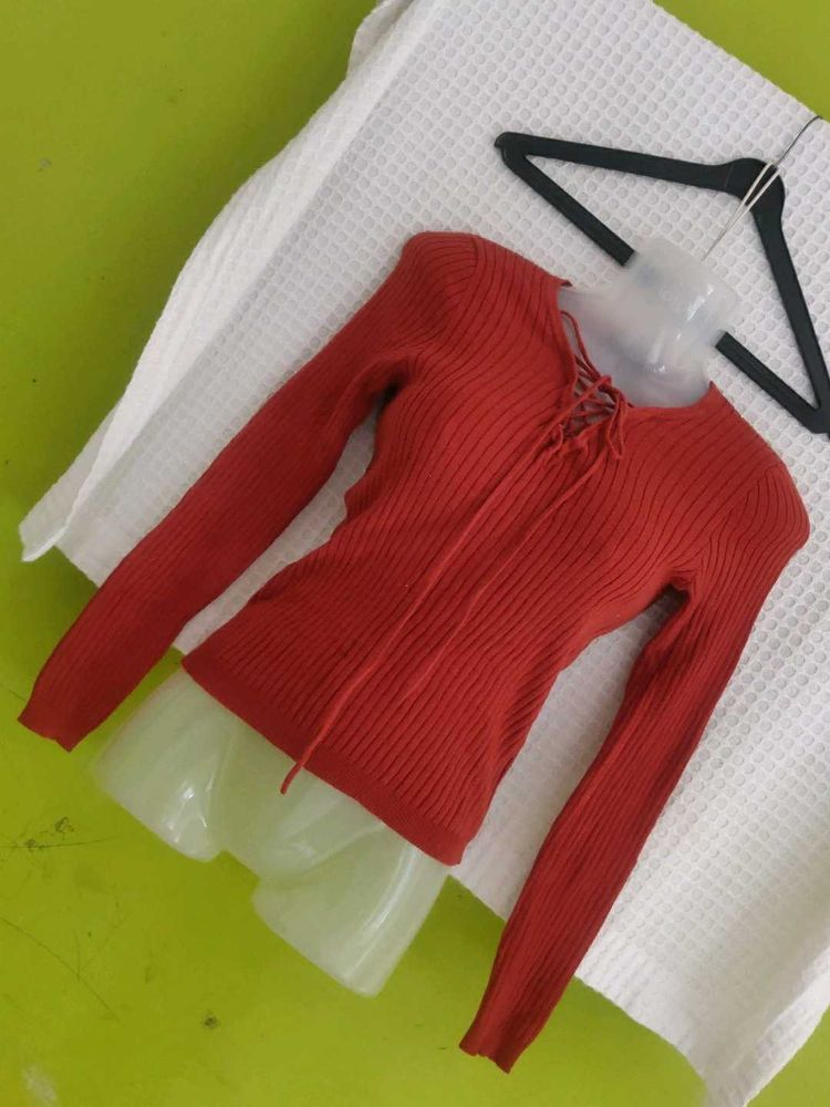 FOREVER 21 Ribbed Knit Lace-Up Top