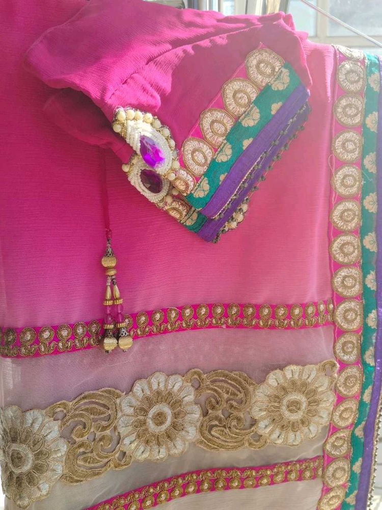 Pink Embroidered Saree