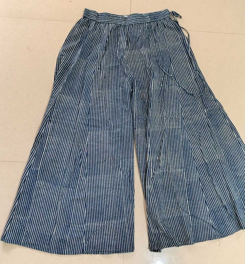 Morpankh Soft Cotton XL Blue Striped Palazzo Pants