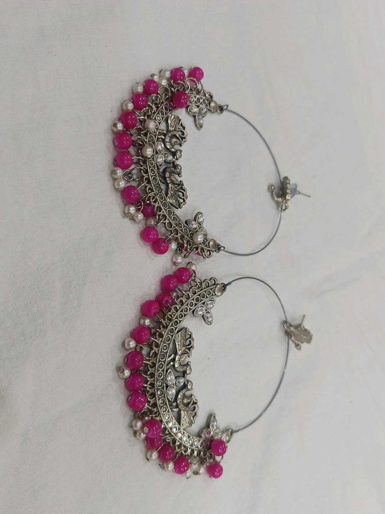 Hoop Earrings with Pink Beads