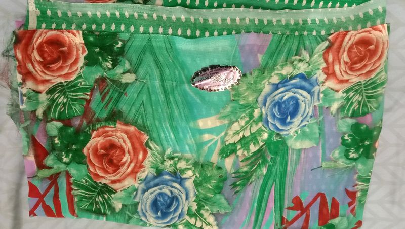 Green Flower Printed Saree