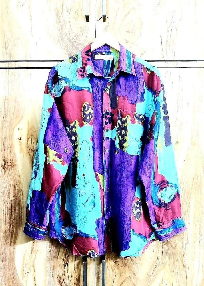 Purple Printed Shirt Size-44