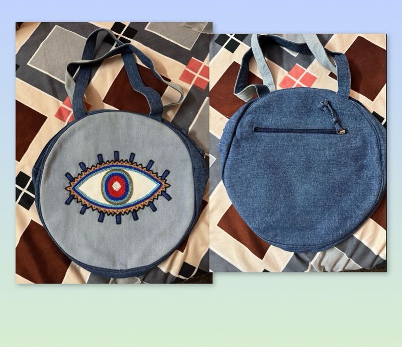 Denim Embellished Evil Eye Bag