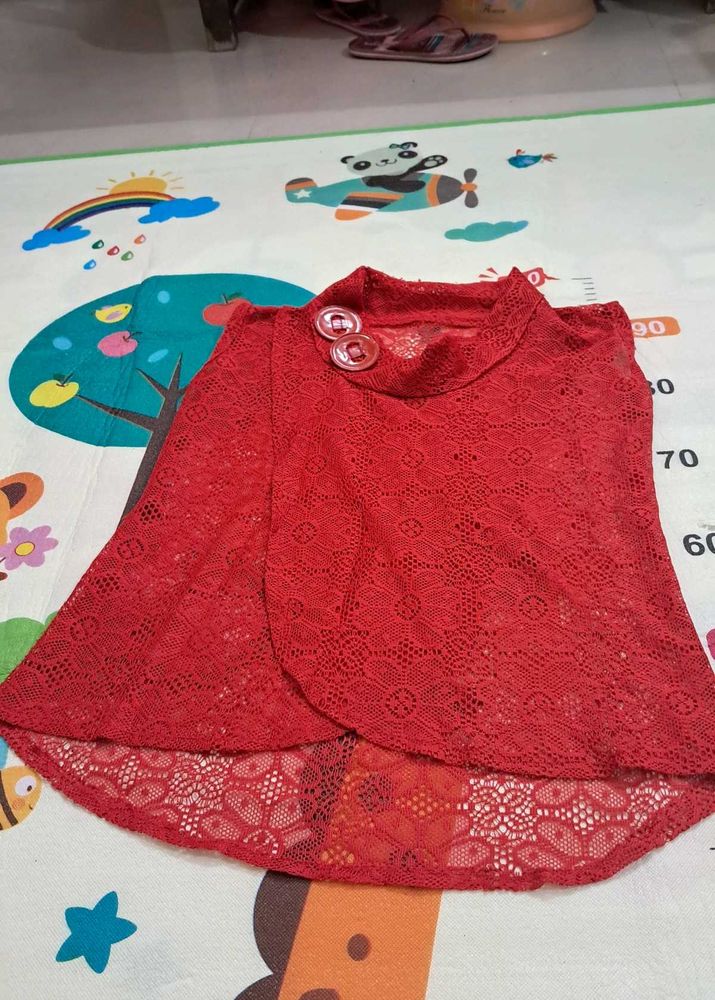 Red Color  Net Top And Shrug.