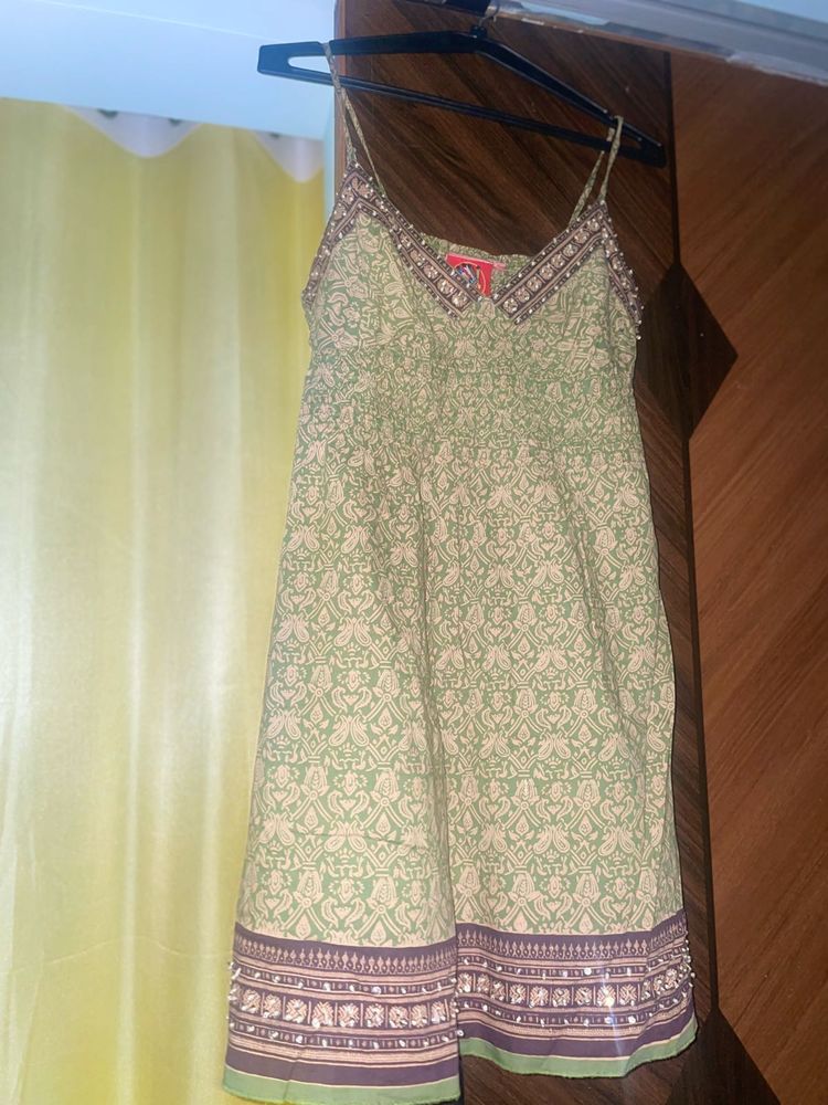 Green Embellished Cotton Dress