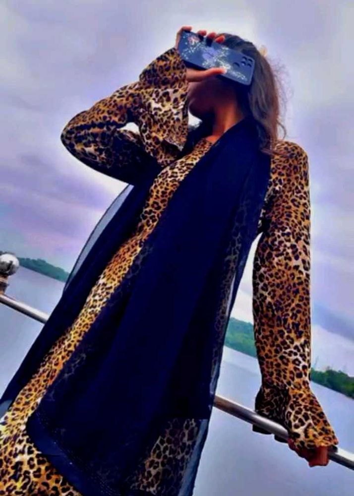 Leopard Print Dress with Scarf