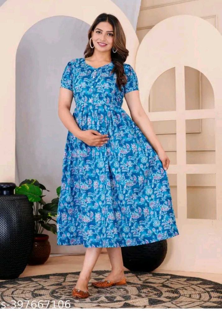 Blue pure cotton feeding dress