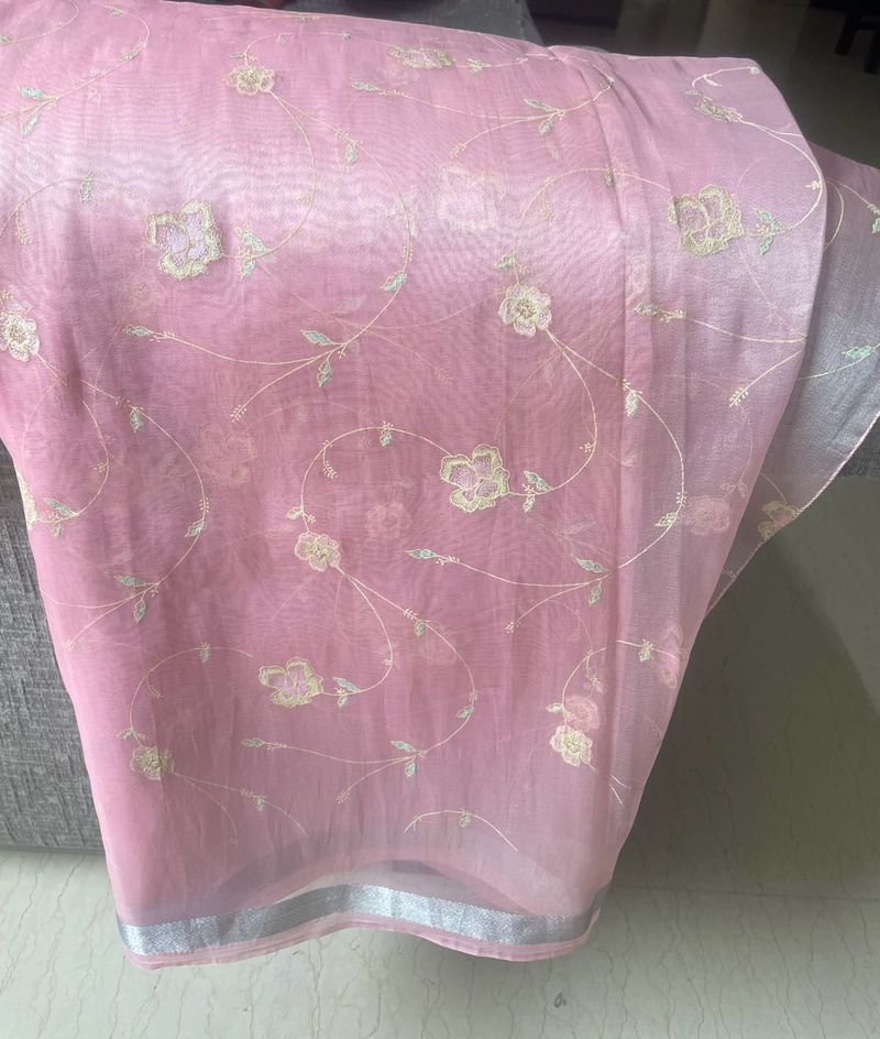 Fresh Baby Pink Colour Floral Organza Sa