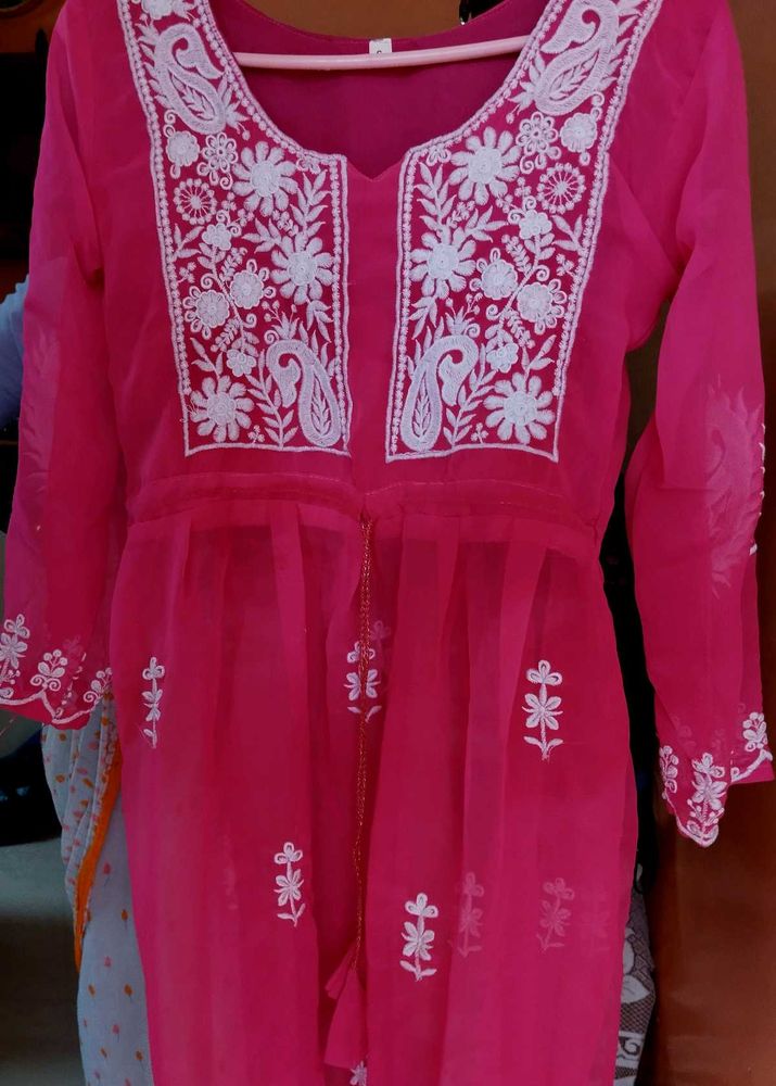 Pink Embroidered Tunic Top