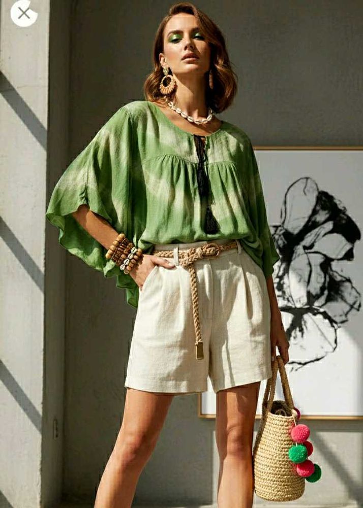 Beautiful Bohemian Green Tie-Dye Top