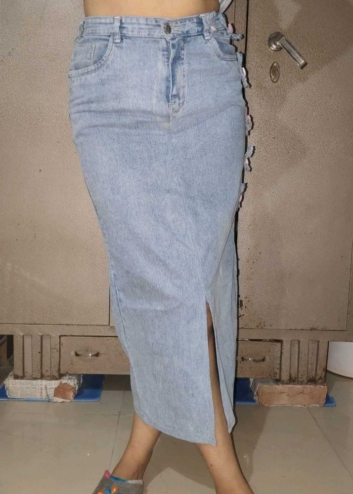Trendy Light Wash Denim skirt Jeans