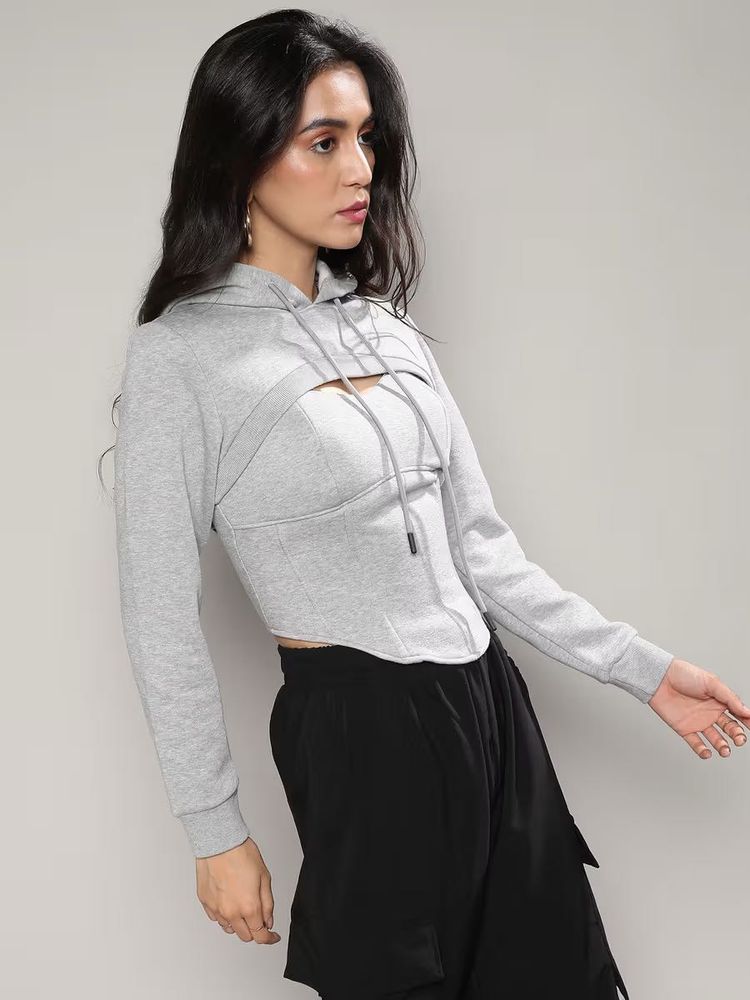 Women light grey Corset Top with ultra cropped hoo