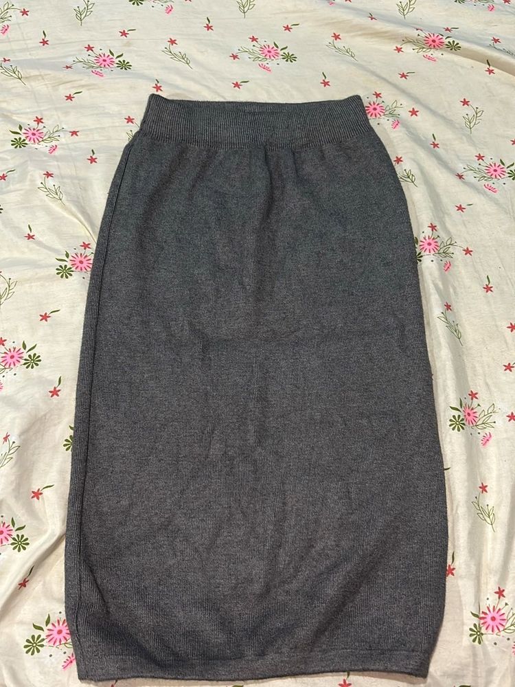 Gray Knit Midi Skirt