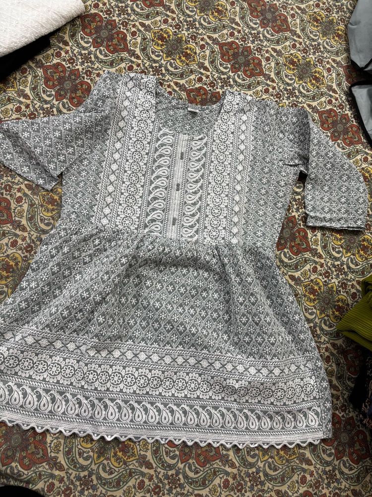 Grey Chikankari Embroidery Top | XXL