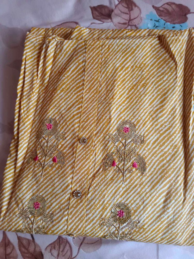 Embroidered Yellow Kurti