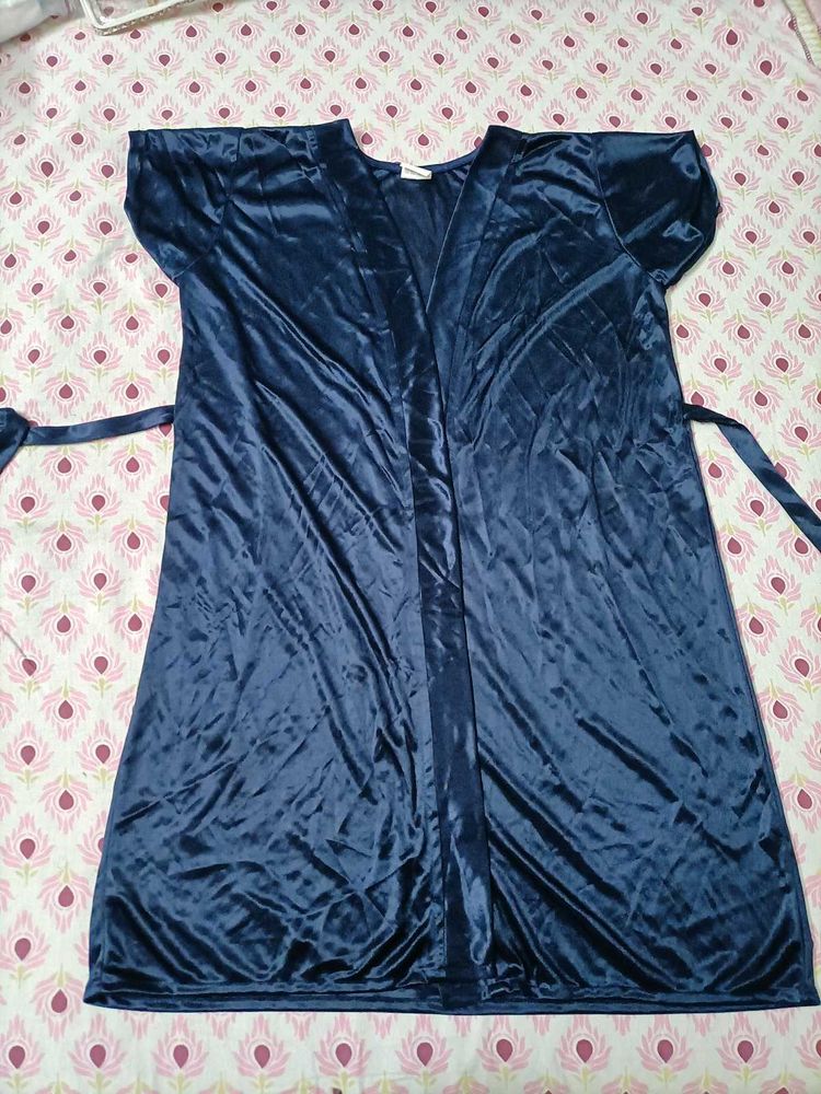 Navy Blue Satin Robe