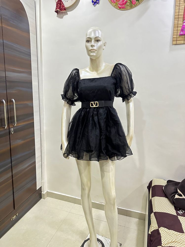 Black Puff Sleeve Mini Dress