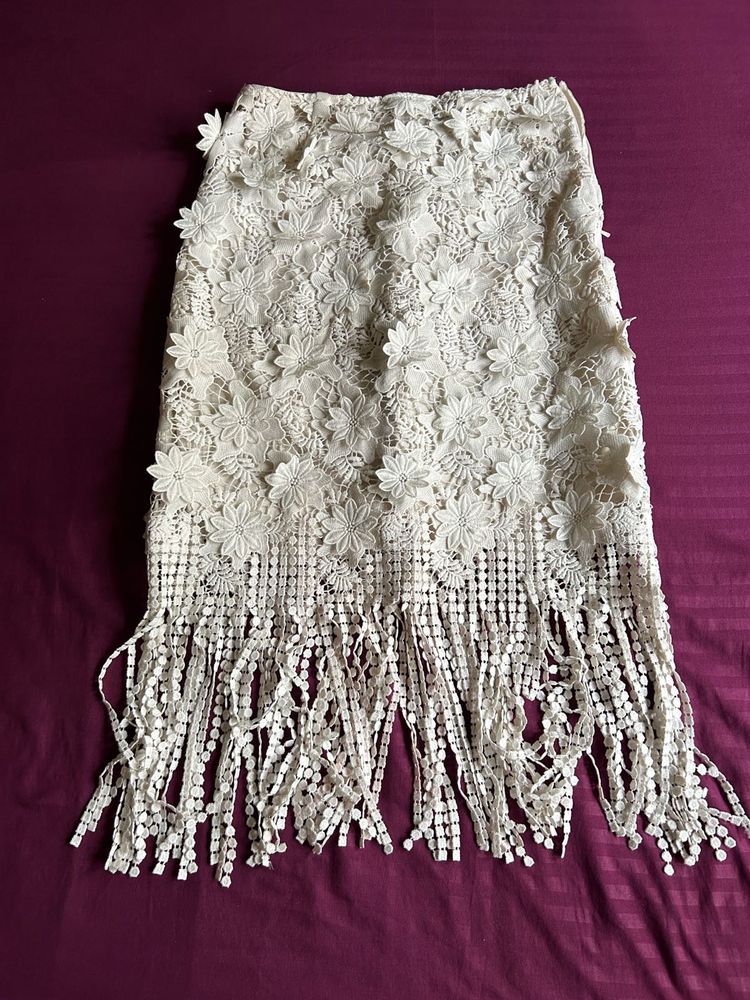 White Cutout Embroidered Skirt