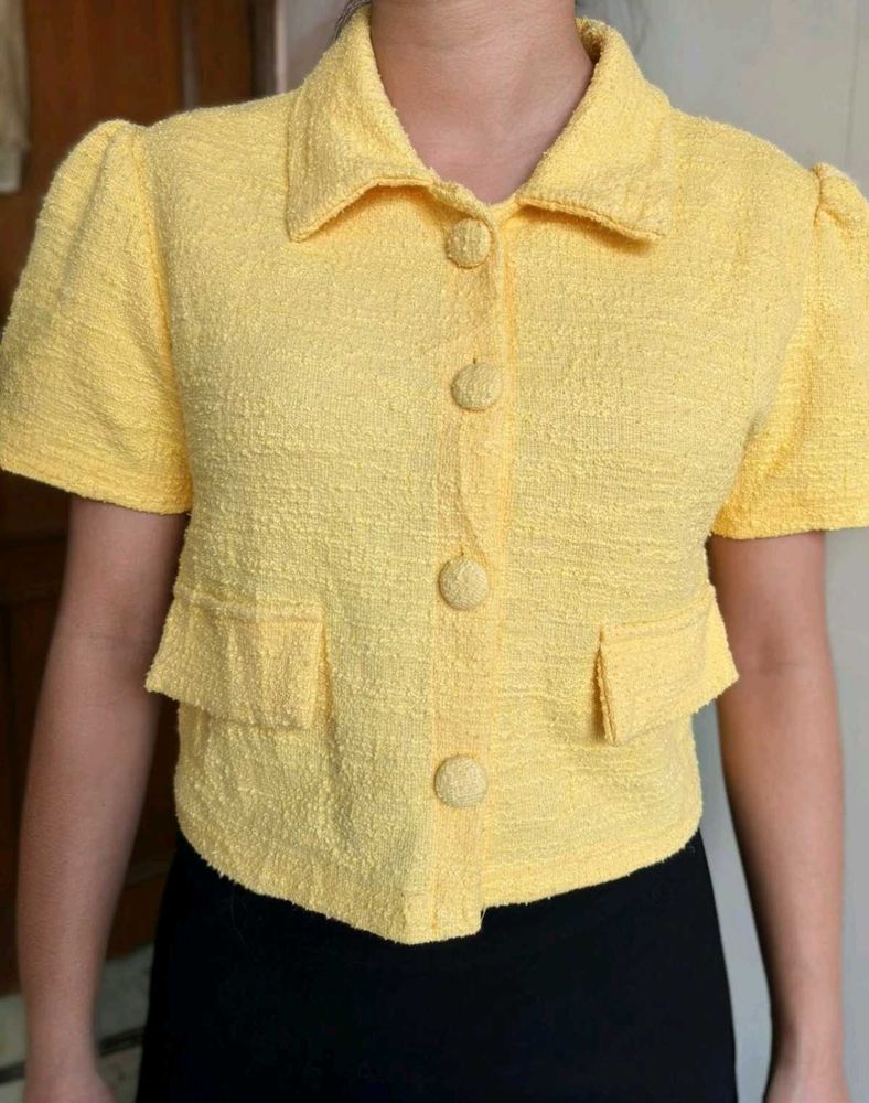 Yellow Tweed Cropped Jacket