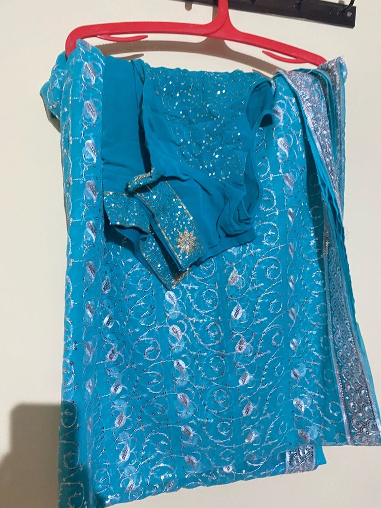 Beautiful Saree With Blouse Stitched