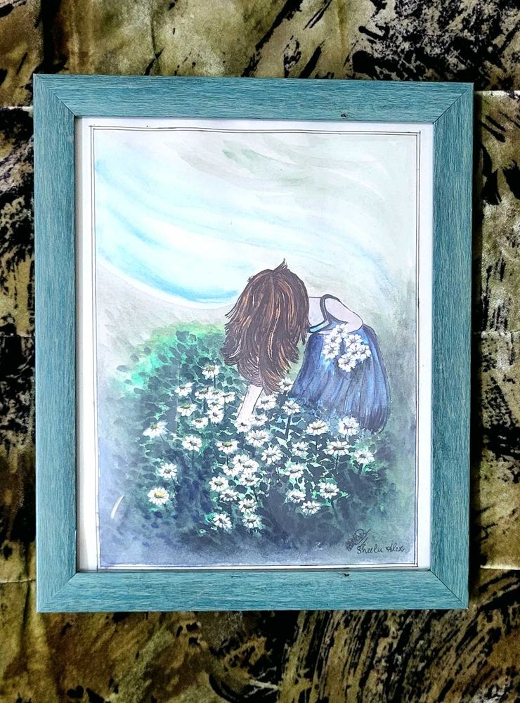 Painting Of Woman Gathering Flowers