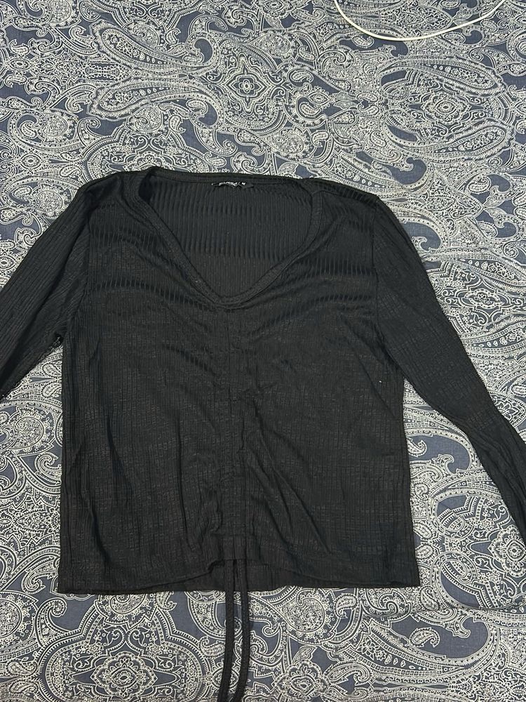 Black Long Sleeve V-Neck Top