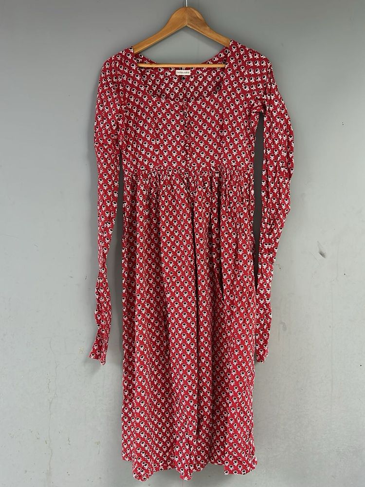 Red Patterned Midi Dress