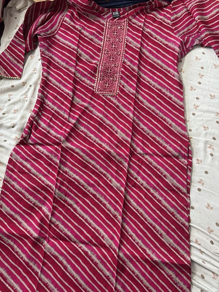 Pink Striped Kurti - Size XXL