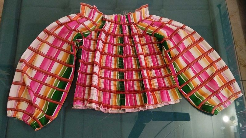 Colorful Plaid Smocked Top