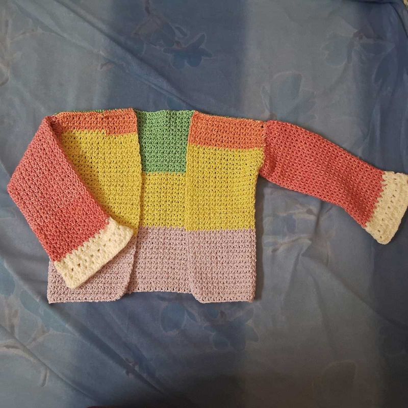 Handmade Crochet Color Block Cardigan