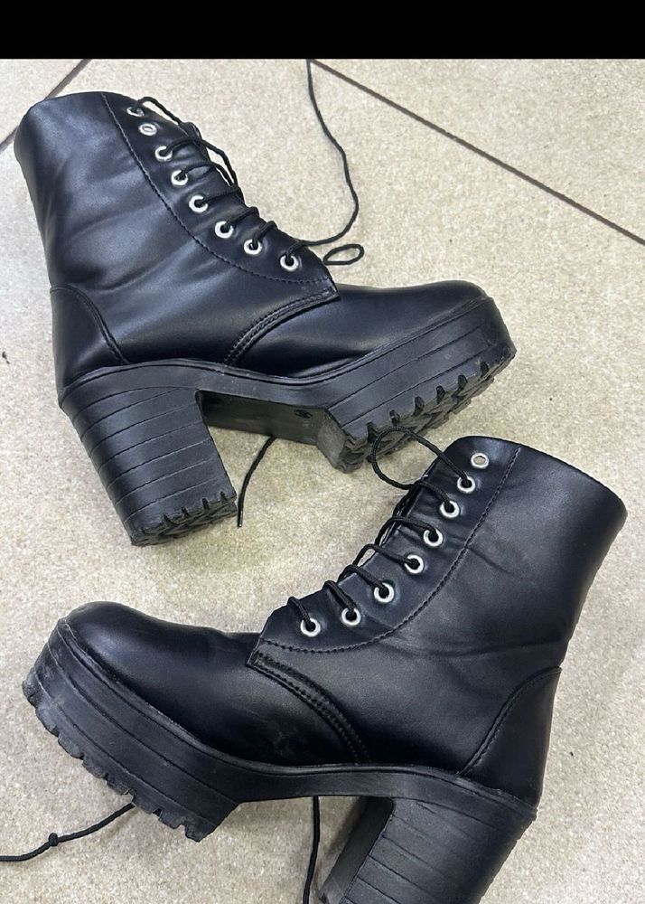 Chunky Black Platform Heeled Combat Boots