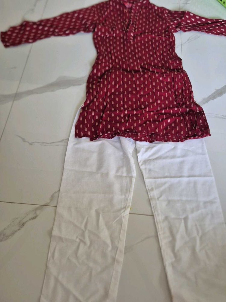 Ethnic Maroon Kurta Set with White Pants