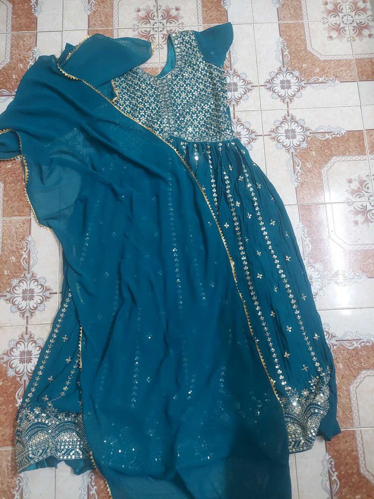 Teal Embellished Anarkali Dress
