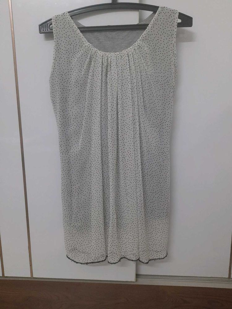 Casual White Top With Small Black Dots