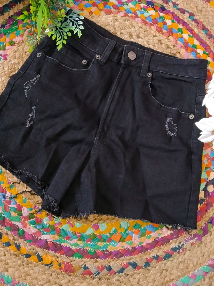 Denim Shorts | Black | Waist Size : 24-26