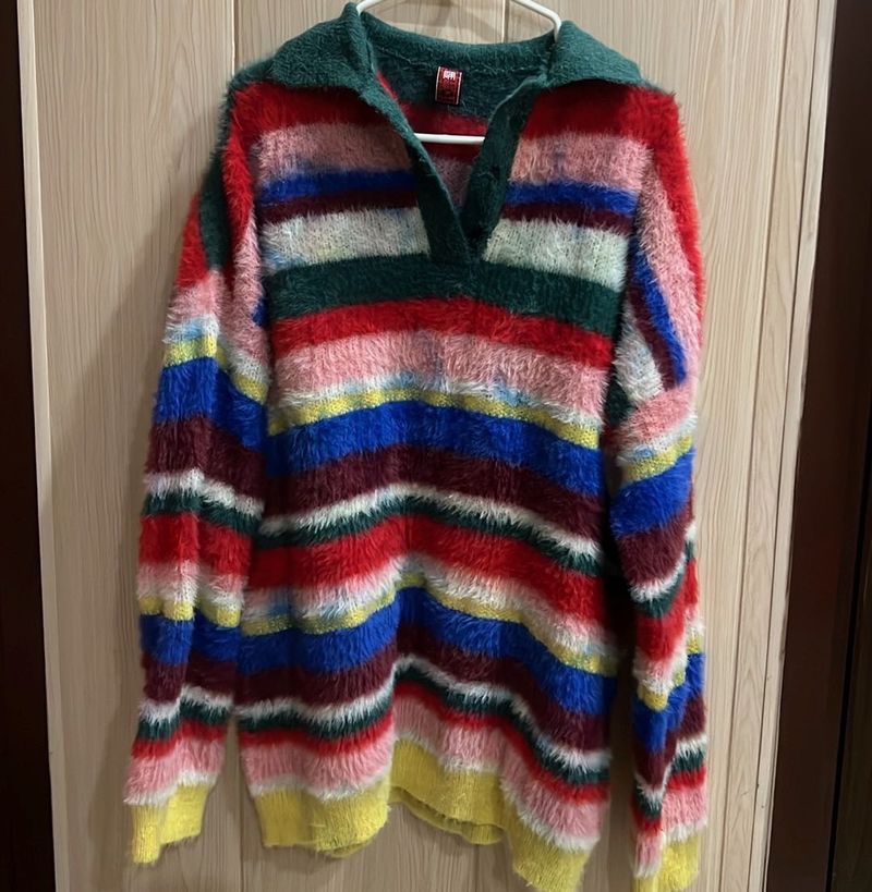 Japenese Vintage Striped Fuzzy Knit Sweater