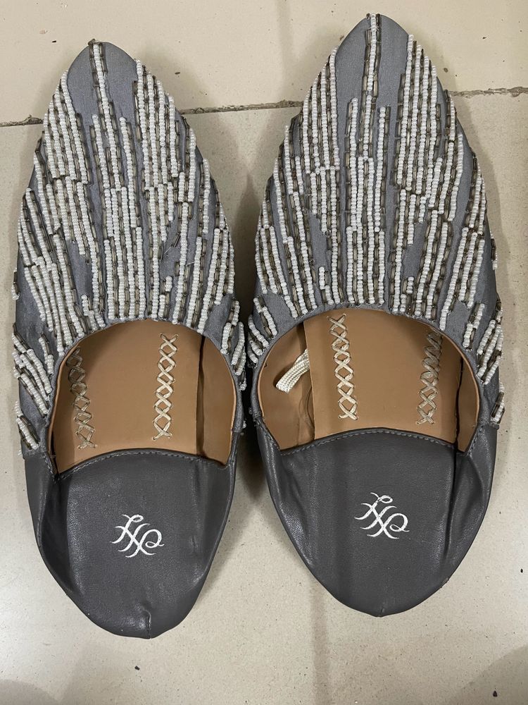 Grey Embellished Mules